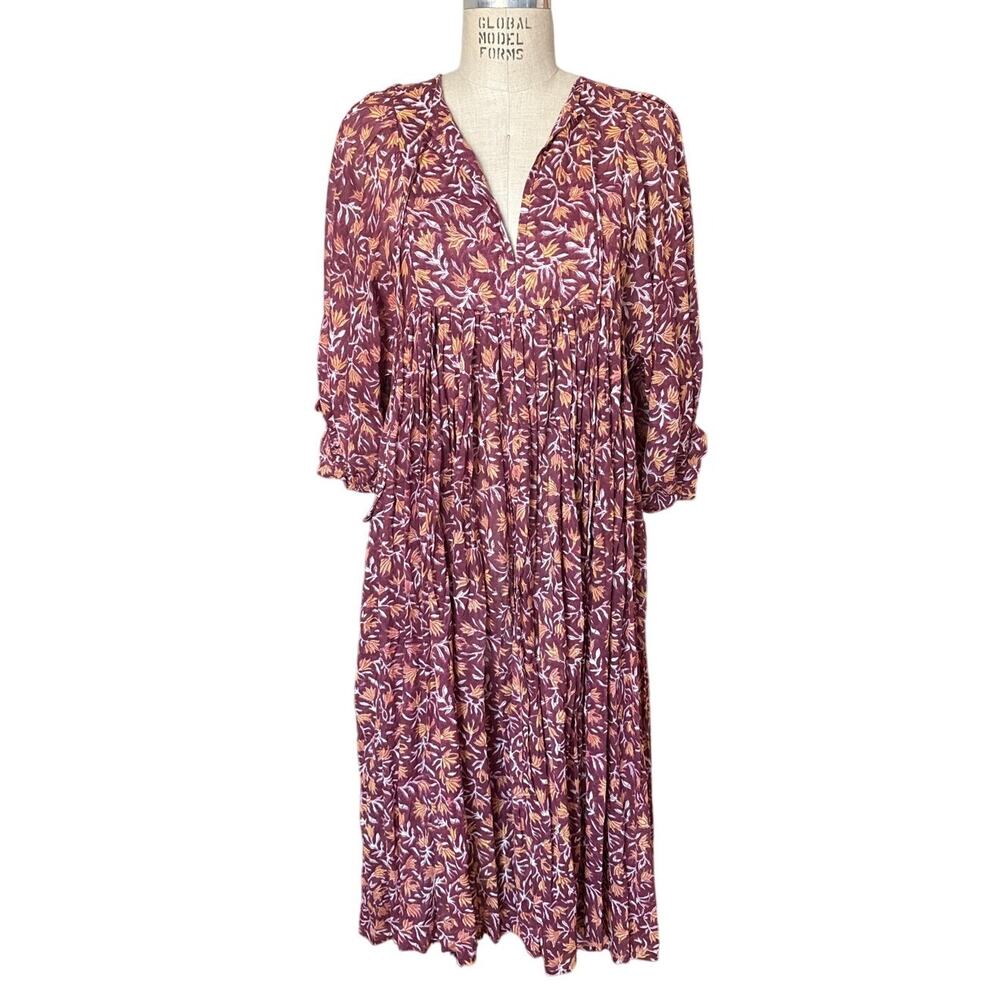 Daughters of India Kyra Cotton Midi Dress in Sumac Red & Gold Size Small - Picture 2 of 8